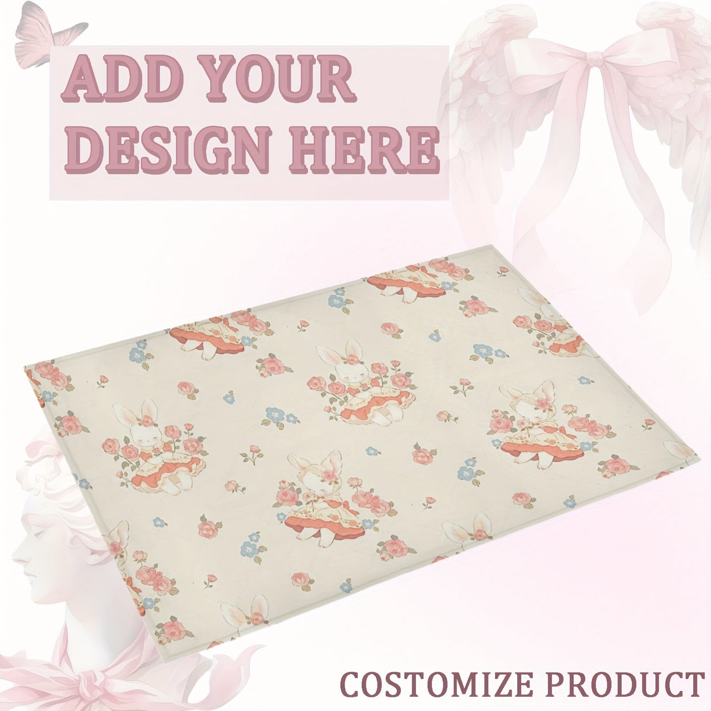 Enhance your space with this charming Rabbit & Floral Design Kitchen Floor Mat. Measuring 76.2cm x 45.72cm, this mat is customizable and perfect for your bedroom, bathroom, living room, office, and more. It is thick, sponge-filled for comfort, non-slip