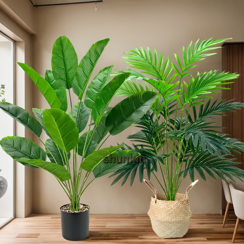 Two premium artificial palm plants, 81.84cm tall with 36 large leaves. UV resistant for home and office decor, indoor/outdoor use. Ideal for weddings and holidays. High-end quality