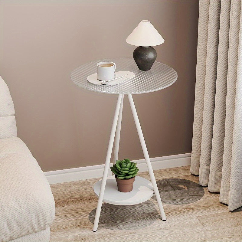 Modern tempered glass side table with metal frame, sleek design for indoor/outdoor use, with options for black/white/golden legs. Ideal for living room or bedroom as a bedside nightstand.