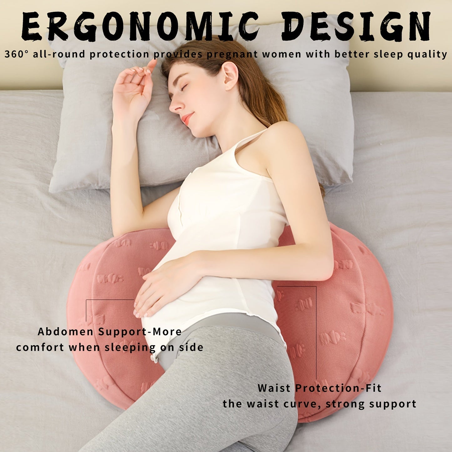 Soft, Full-Body Support Maternity Pillow with Removable Cover - Provides Adjustable Comfort for Belly & Waist Relief Throughout Pregnancy