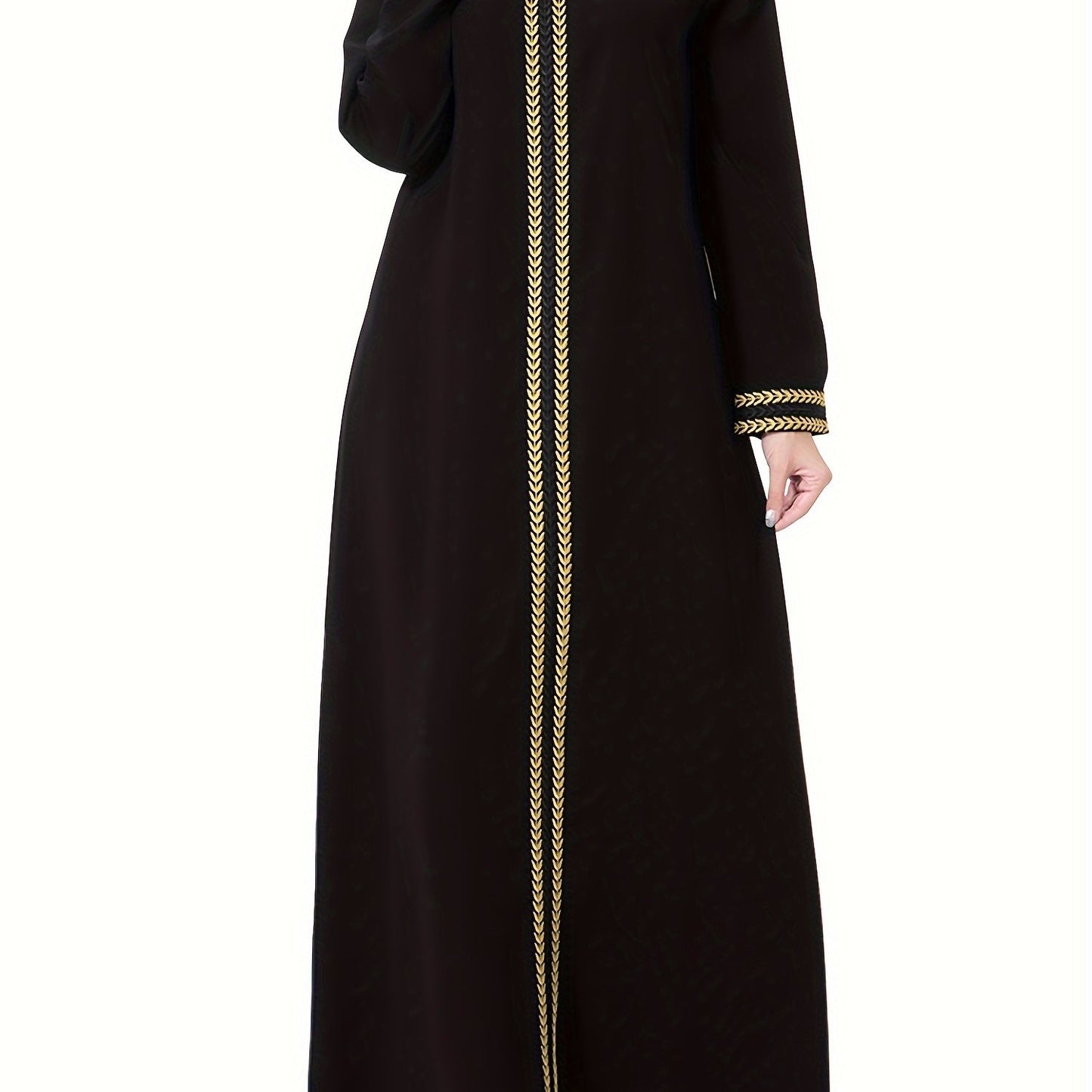 Ramadan Modest Dress with Golden Trim and Long Sleeves