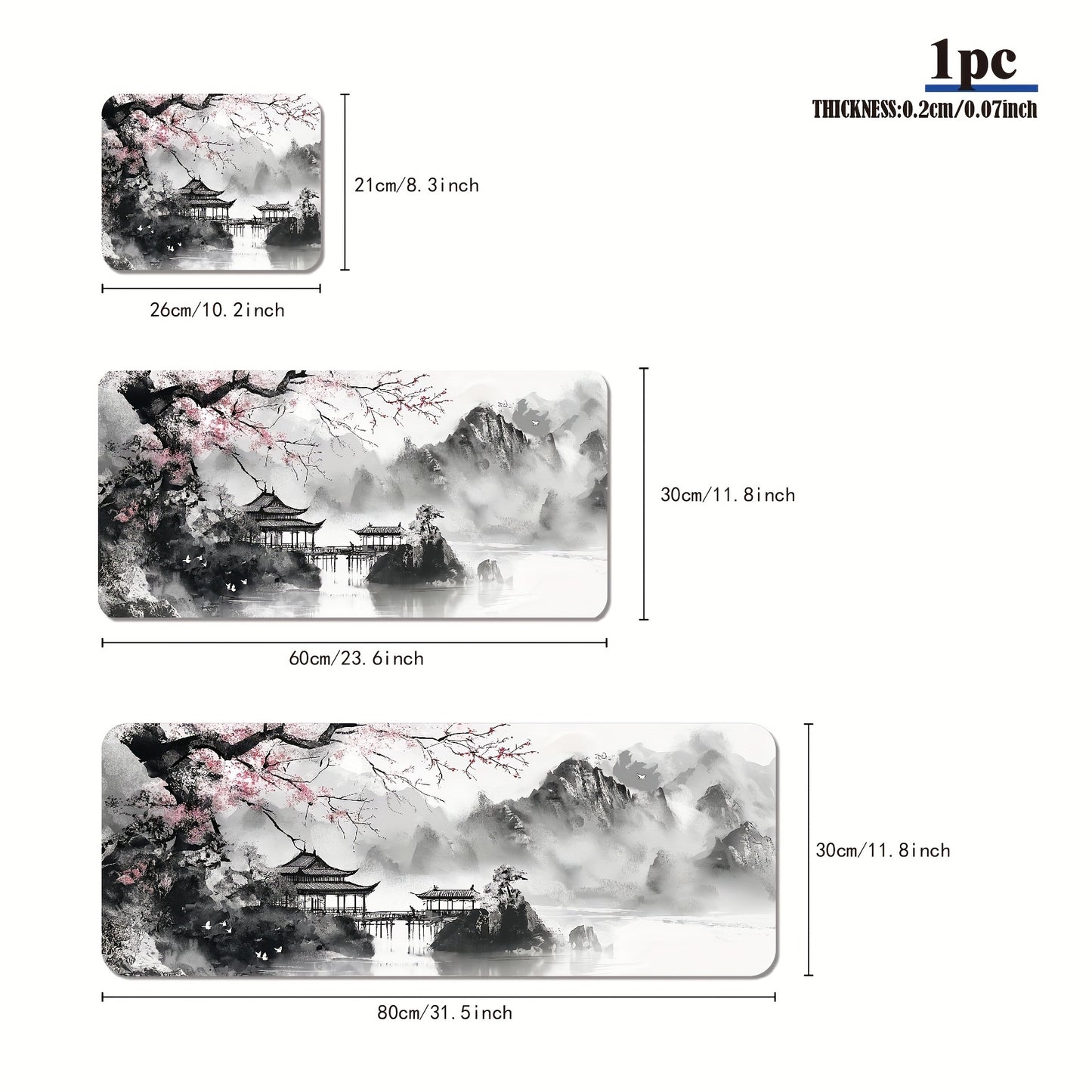 Cherry Blossom Watercolor Gaming Mouse Pad - XL size with Non-Slip Base, Polyester, Rectangular, Ideal for Office and Home Use, 80.01 x 29.97 cm