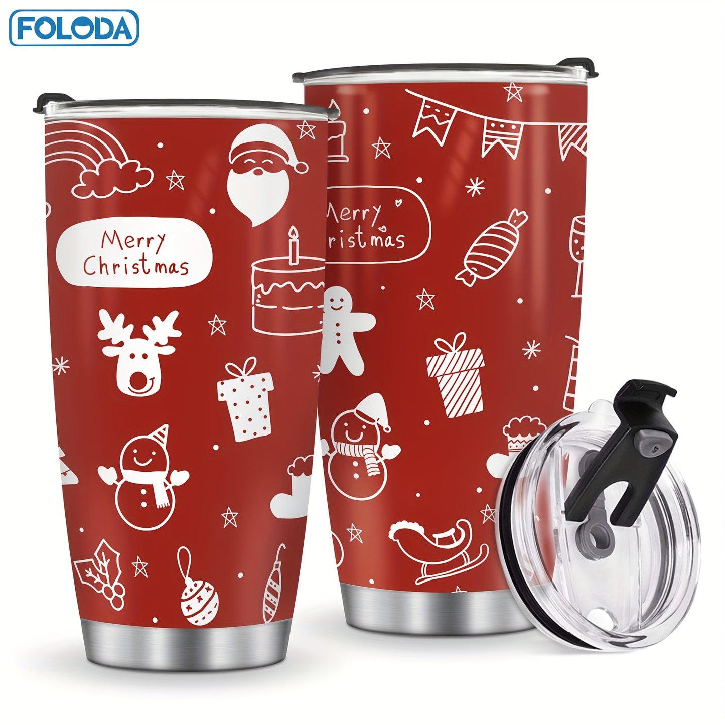 FOLODA 20oz insulated stainless steel tumbler with lid is ideal for running and sports. Features a Christmas Red Truck design, perfect for holiday gifts.