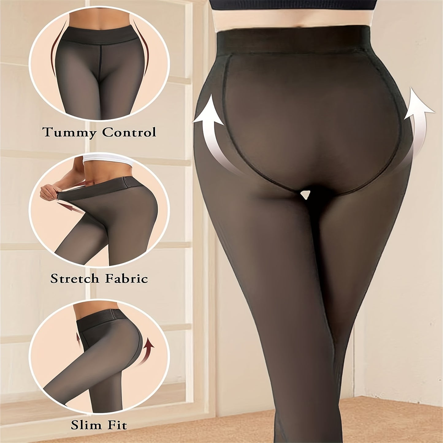 Women's Elegant Winter Thick Fleece-Lined Tights with Feet - Ideal for Cold Weather, Slimming and Warm, Stretchable Fabric.