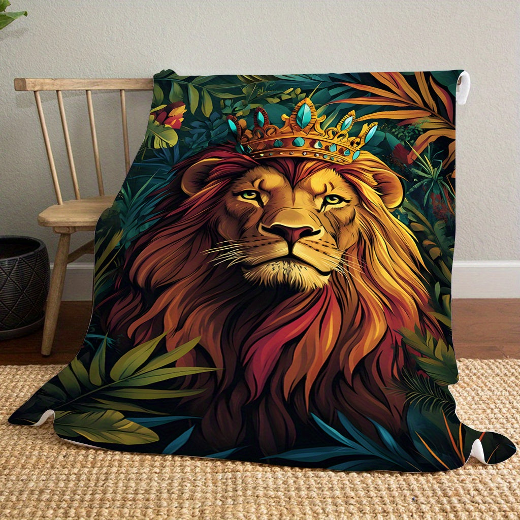 Get cozy with this contemporary style Jungle Lion Print Flannel Blanket! Perfect for all seasons, this soft throw is great for bed, sofa, or car. Made of digital print polyester, it is machine washable and weighs 200-250gsm. Makes an ideal gift for