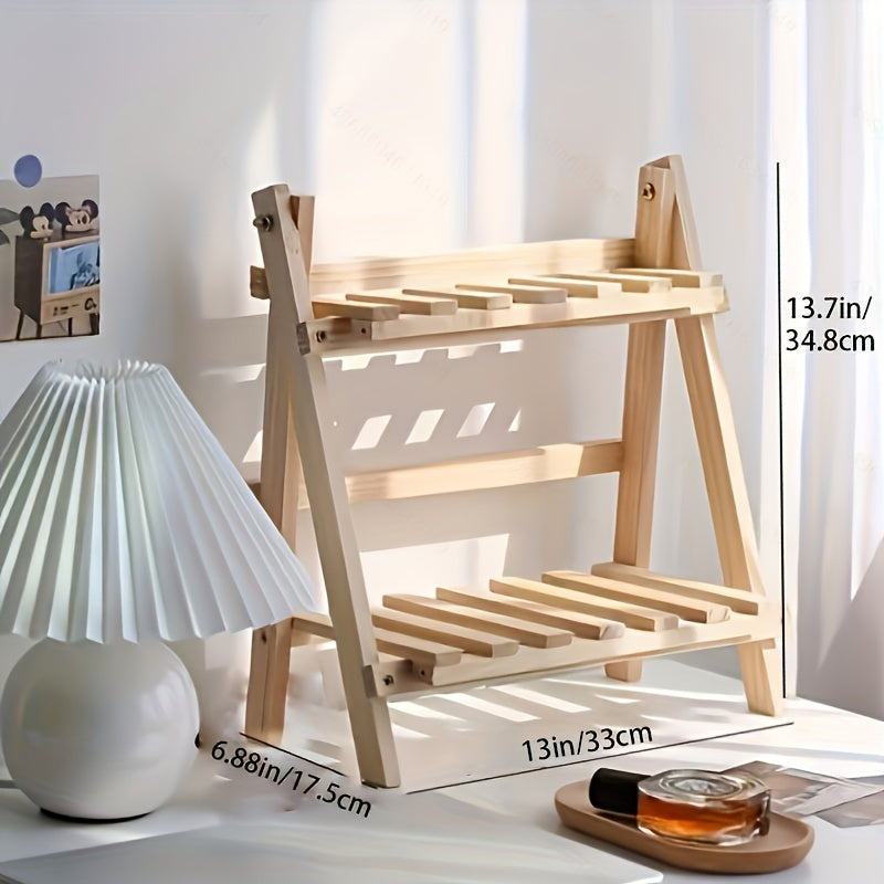 2-Tier Wooden Desktop Storage Shelf - Durable Organizer Rack for Stationery - Ideal for Dorm, Home, School, Office - Improves Workspace Look