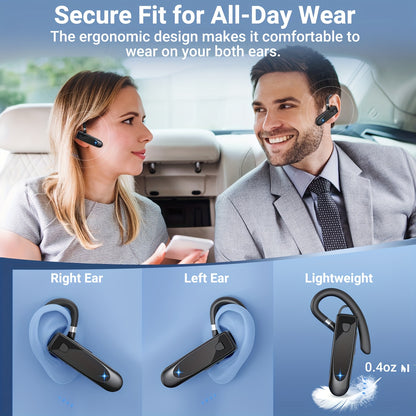 Wireless in-ear headset with 29 hours music playback, 180 hours standby time. Dual connectivity, lightweight, noise-isolating earphones suitable for office, truckers, drivers. Rechargeable