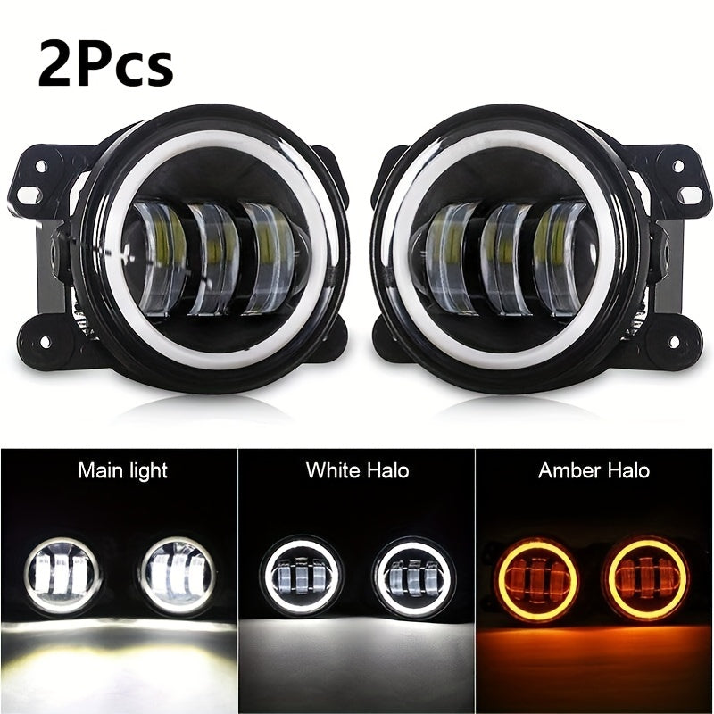 2x 10.16 cm Angel Eyes LED Fog Light for Wrangler, 12V/24V, 60W, 6000LM