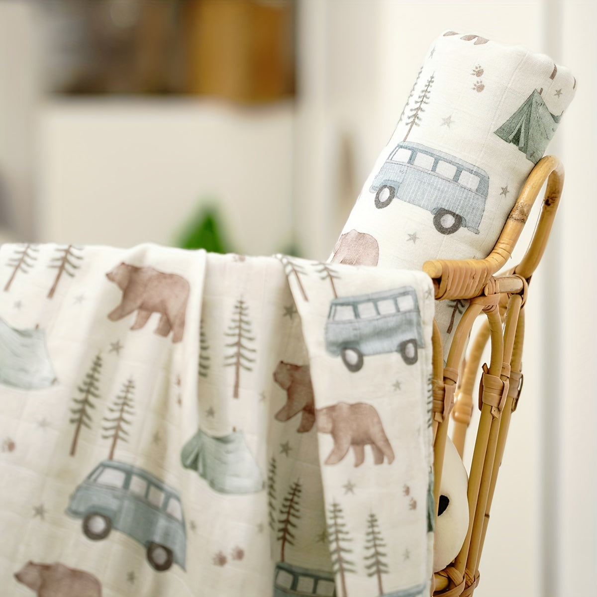 Bamboo Cotton 2-layer Blanket with Soft Muslin Swaddle Wrap, Digital Print, Size 119.38*109.22cm