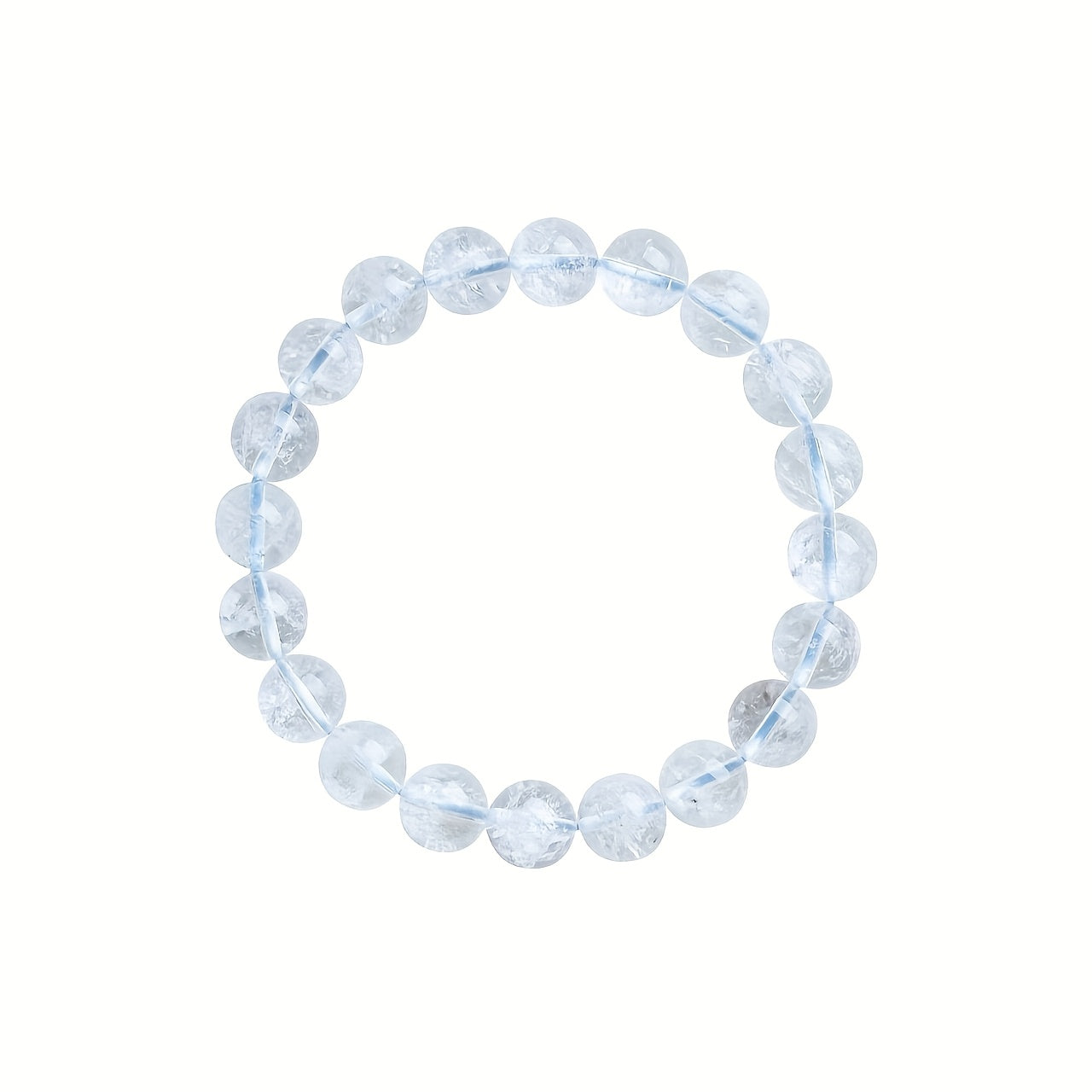 A stylish bracelet made from a single artificial white crystal round bead. The crystal is clear, shiny, and smooth, giving it a delicate and luxurious appearance. This bracelet exudes a fashionable, simple, and elegant style.