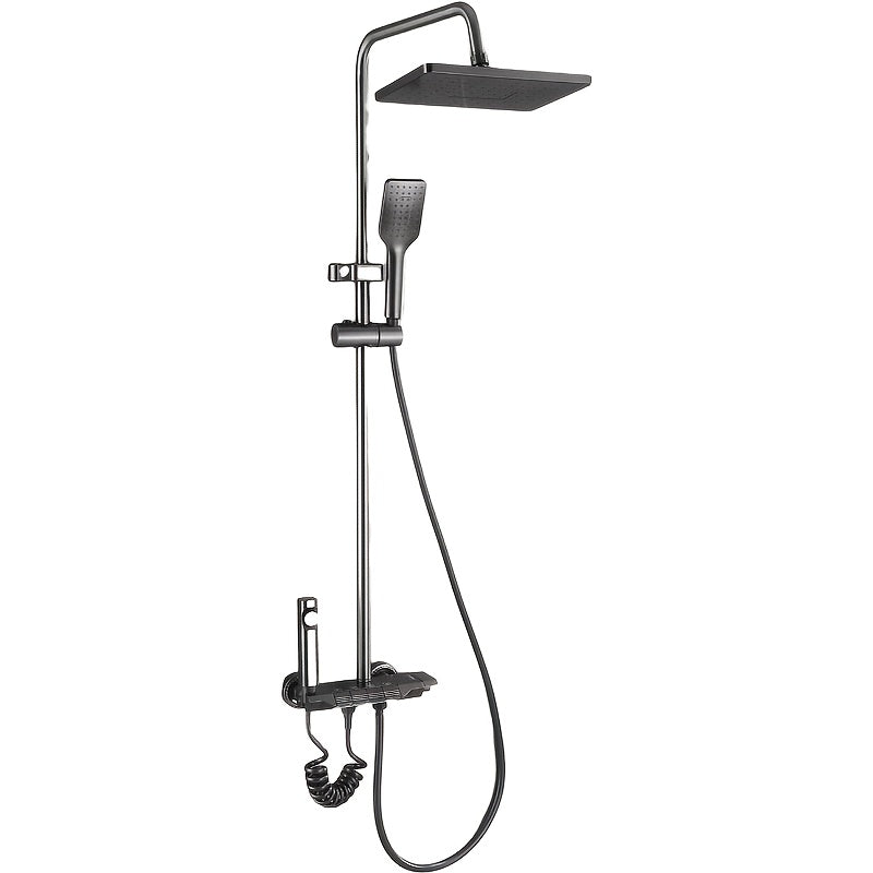 Aluminum 4-Way Shower System with Thermostatic Mixer Valve, Rainfall Shower Head, Handheld Wand, Bidet Sprayer, and Tub Outlet - No Electricity Needed