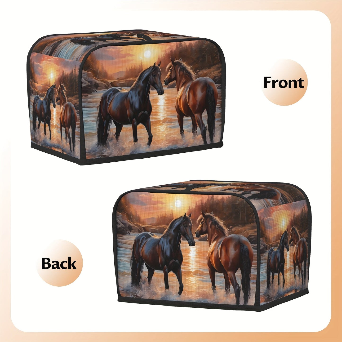 Set of 3: Stylish Horse Print Polyester Toaster Cover with Wide Groove Design for Dust and Fingerprint Protection, Splash-proof and Grease Resistant. Perfect Women's Gift, Easy to Hand Wash