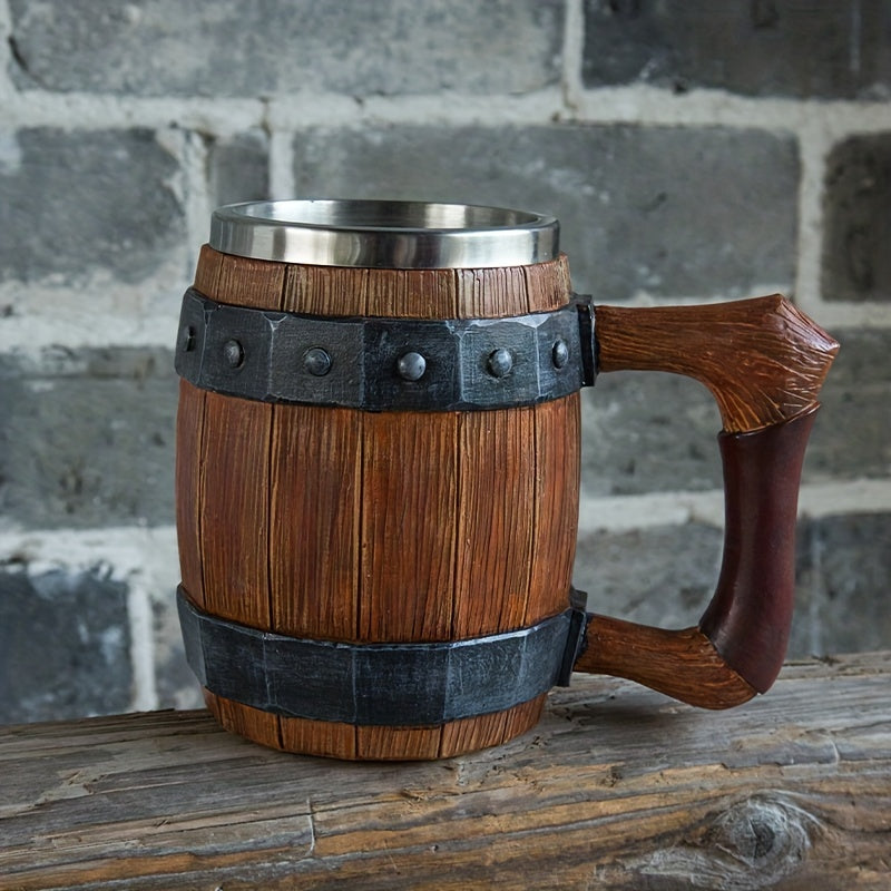 Stainless steel barrel-shaped coffee mug - ideal for hot or cold drinks, great for home use or as a gift.