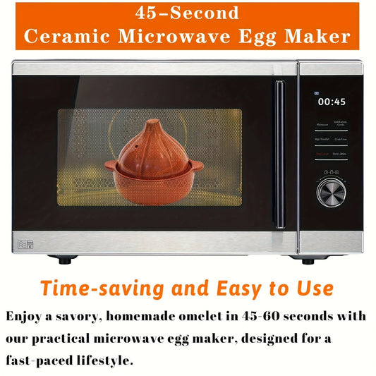 Handcrafted Ceramic Egg Maker in the Shape of Garlic - Makes Omelets in 45 Seconds in the Microwave & Keeps Roast Garlic Fresh with Lid, Perfect for Breakfasts