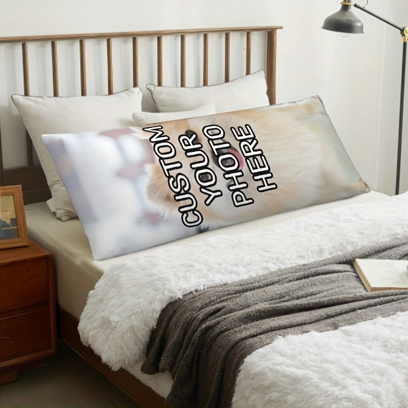 One piece of personalized long body pillowcase featuring photos or text, made from short plush material with double-sided printing. Perfect gift as a customized pillowcase cover, no pillow core included. Measures 50.8 × 137.16 cm.