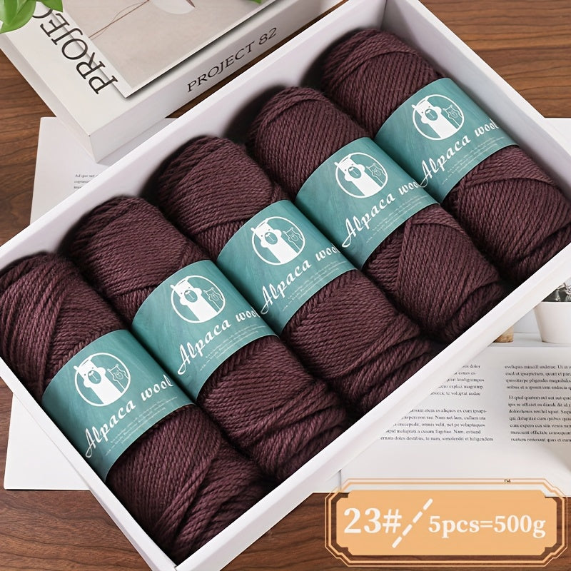 5-Pack Alpaca Wool Yarn, 500g Each, Multicolor Thick-Thin Yarn for Handmade Clothing - Various Styles