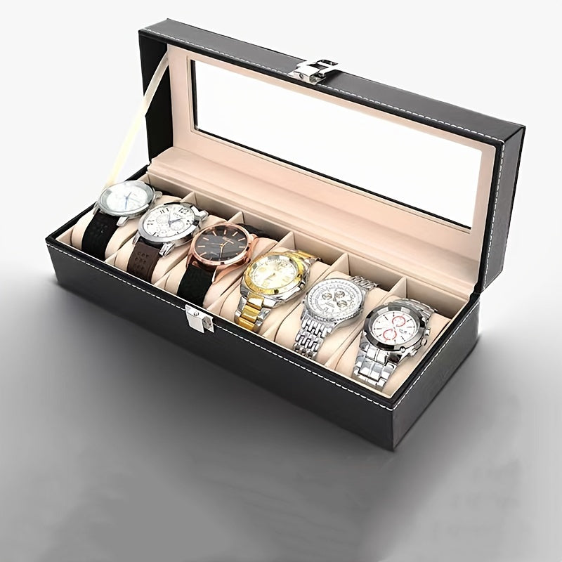 Elegant 6-Digit Watch Box Made of PU Leather, Perfect Household Storage Solution for Watches, Excellent Gift Choice for Christmas.