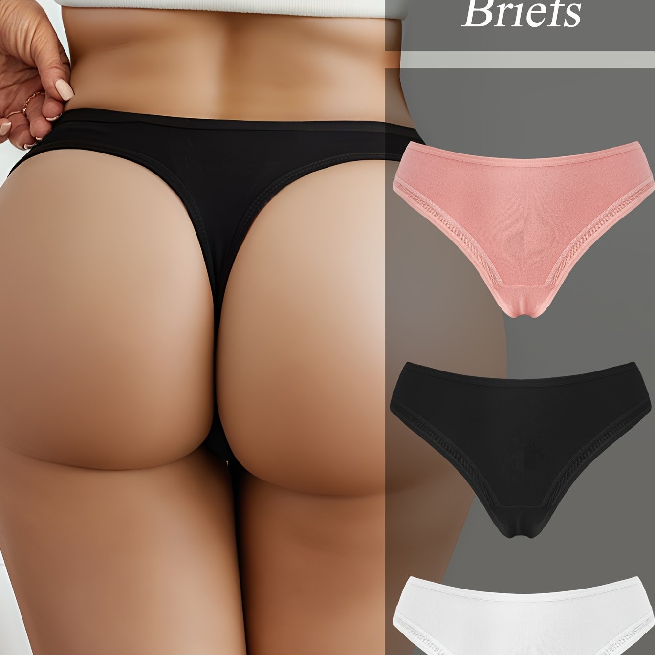 3 Simple Solid Thongs for Women, Soft & Comfy Stretchy Panties