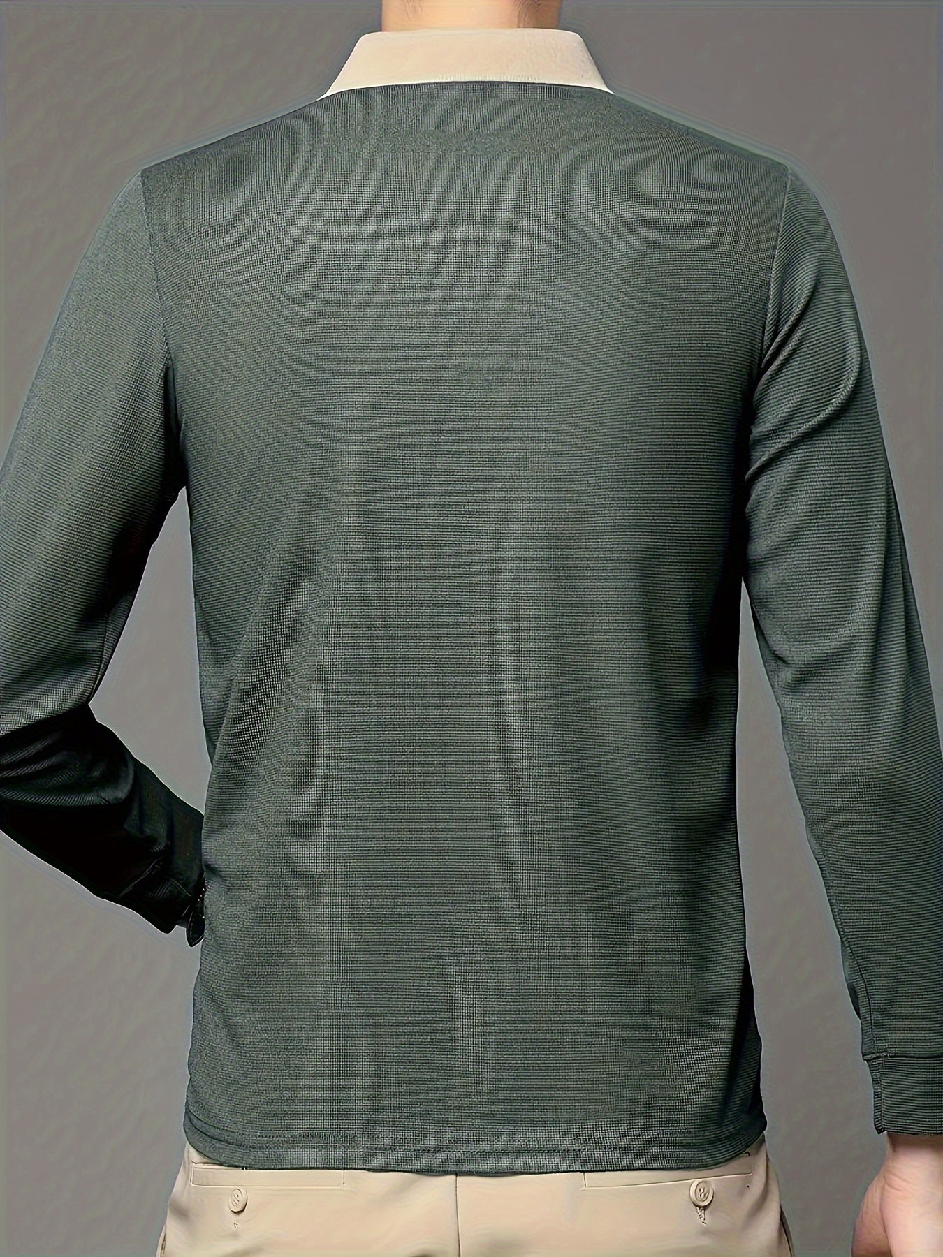 Men's Casual Golf Shirt for Outdoor Adventures, made of 100% Polyester Knit Fabric, featuring Long Sleeve with Lapel Collar and Button Detail in Solid Color, Regular Fit.