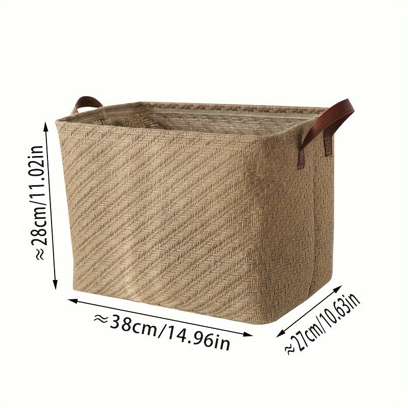 Jute Cloth Storage Bin with Handle - Spacious Wardrobe Organizer for Books, Snacks, Toys, Christmas and Halloween Gifts