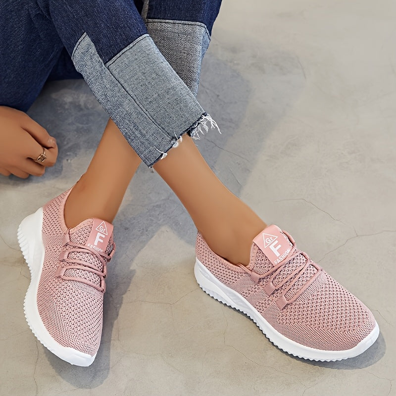 Women's comfortable low top running shoes with breathable knit fabric and thick soles for outdoor activities.