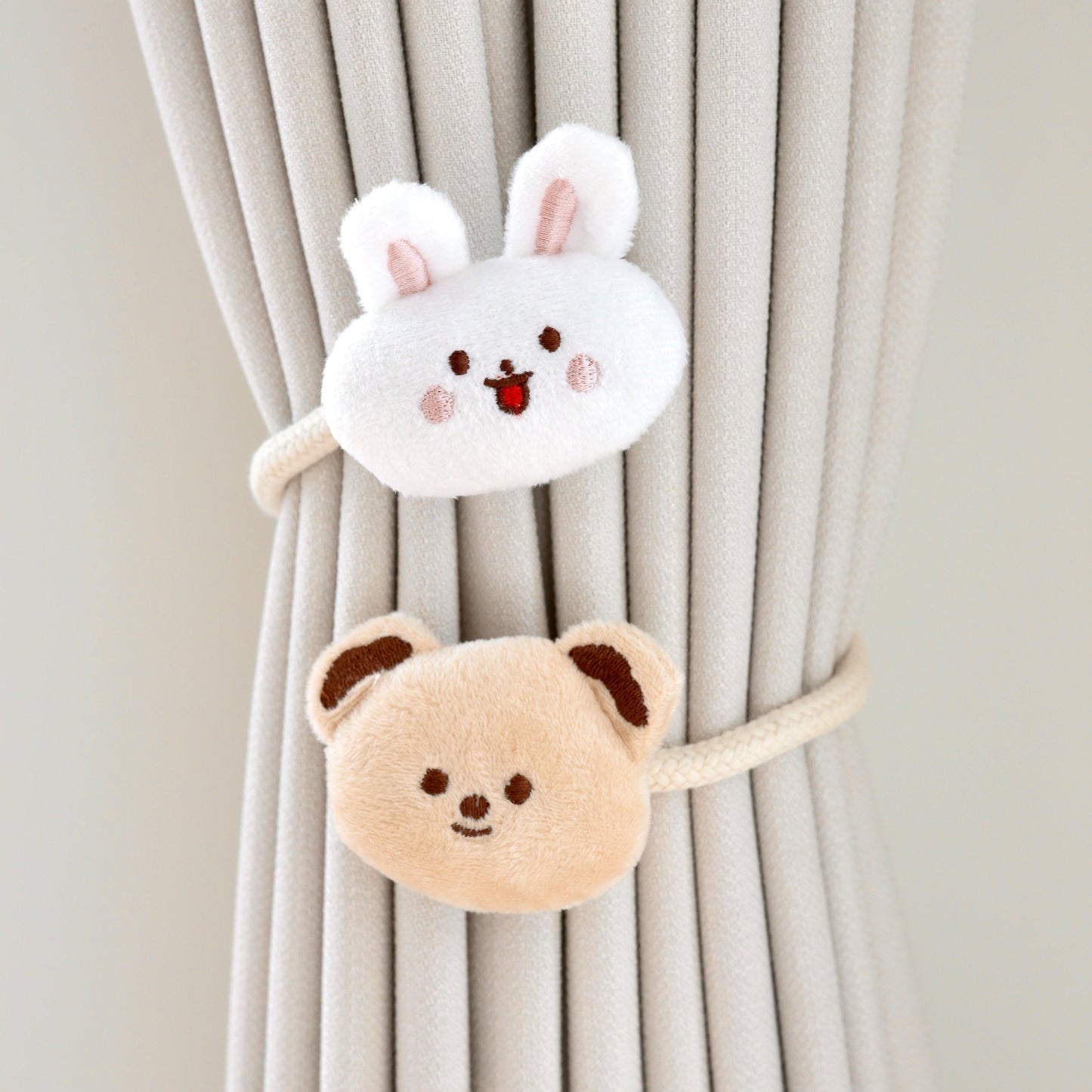 Adorable Korean Cartoon Curtain Tie featuring Little Bear and Rabbit, perfect for Children's Room Decoration. Decorate with this Creative Ribbon Buckle to add a touch of Cutness to your curtains!