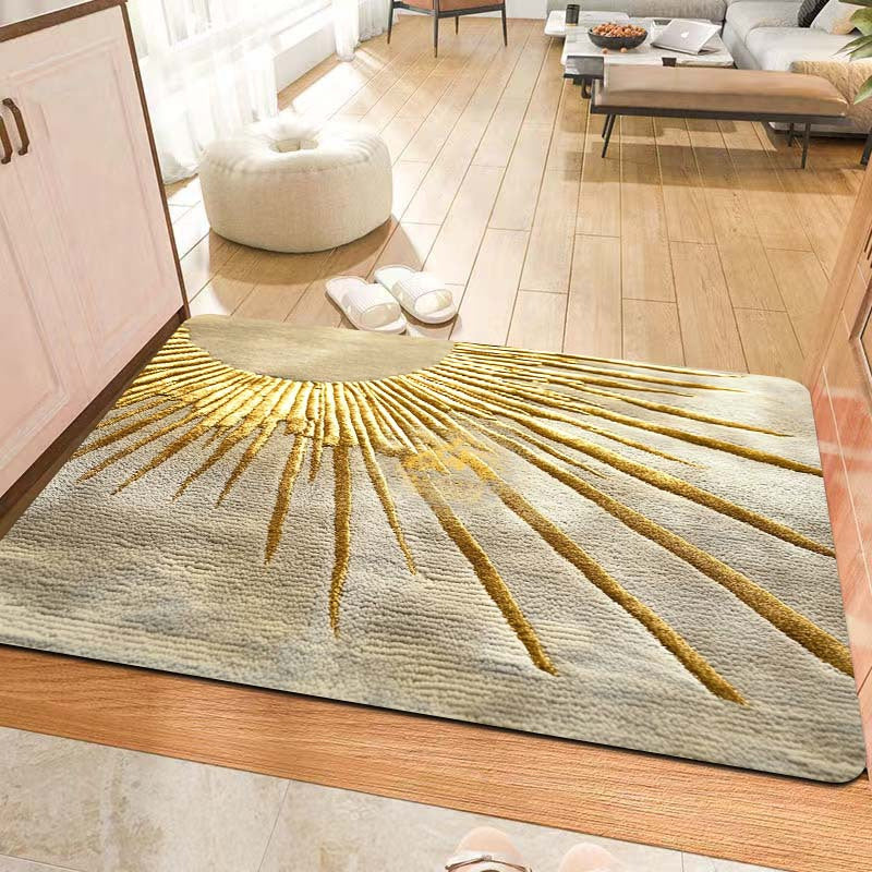 Rectangular Entrance Mat with Sunburst Design - Soft Thick Sponge Indoor Rug, Machine Washable Polyester with PVC Backing, Decorative Carpet for Kitchen, Laundry, Bathroom, Living Room, Bedroom - 1 Piece