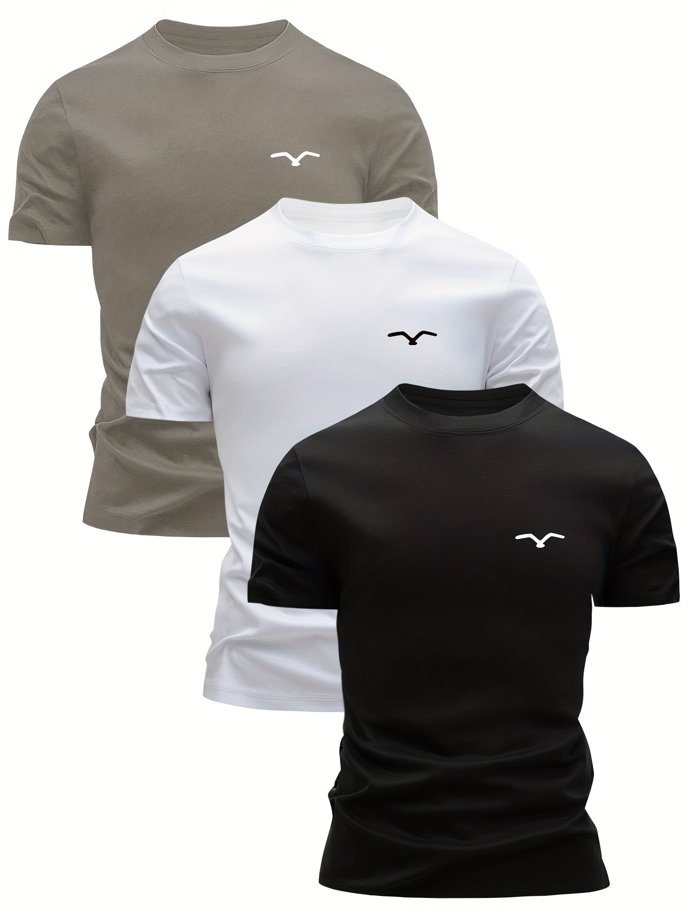 Set of 3 men's breathable cotton t-shirts, ideal for summer with sweat-absorbing properties, great for casual wear or as gifts.