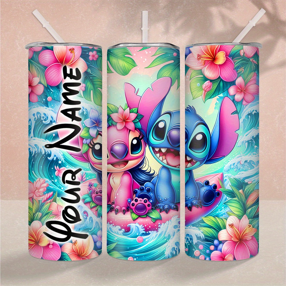 Personalized cartoon character stainless steel tumbler with leak proof lid and straw. BPA free. Hand wash only. Thermal insulation for hot and cold drinks. Great gift for various occasions. Suitable for climbing and sports. 1pc.