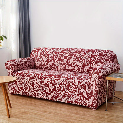 Modern printed sofa slipcover with elastic closure, made of 95% polyester and 5% spandex. Machine washable with active printing and stitched craftsmanship. Fits armchairs to sectional sofas, weighing 100-120gsm fabric.