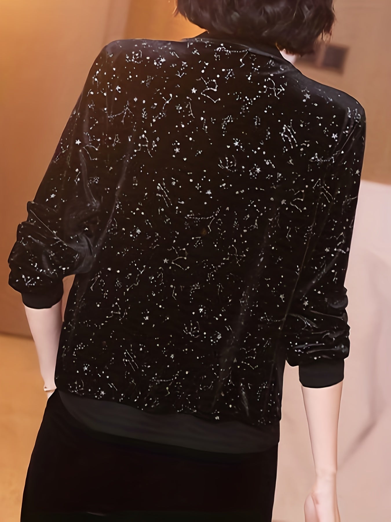 Stars print lightweight zip-up jacket with baseball collar for spring & summer.