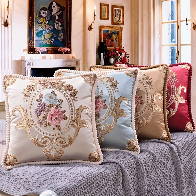 One piece of Embroidery Rose Floral Jacquard Square Throw Pillow Case Cover, featuring a single-sided design. Perfect for adding a touch of elegance to your home, room, living space, bedroom, or car decor. Please note that pillow core is not included.