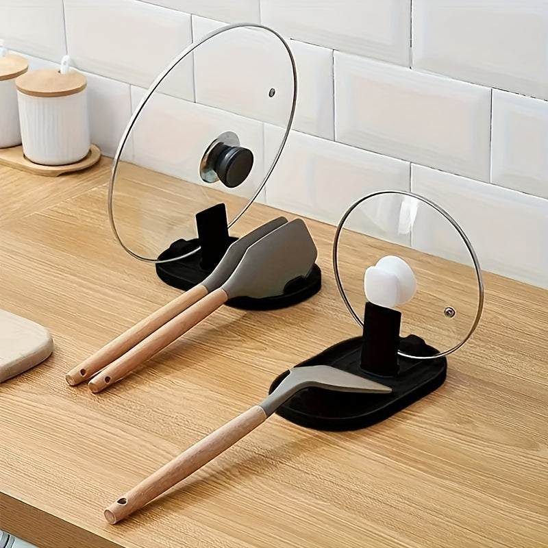 Foldable Plastic Spatula/Spoon Rest that can also be used as a Pot Lid Holder and Tableware Storage Rack, serving as a Kitchen Organizer for all your Kitchen Supplies and Tools, along with additional Storage Accessories.