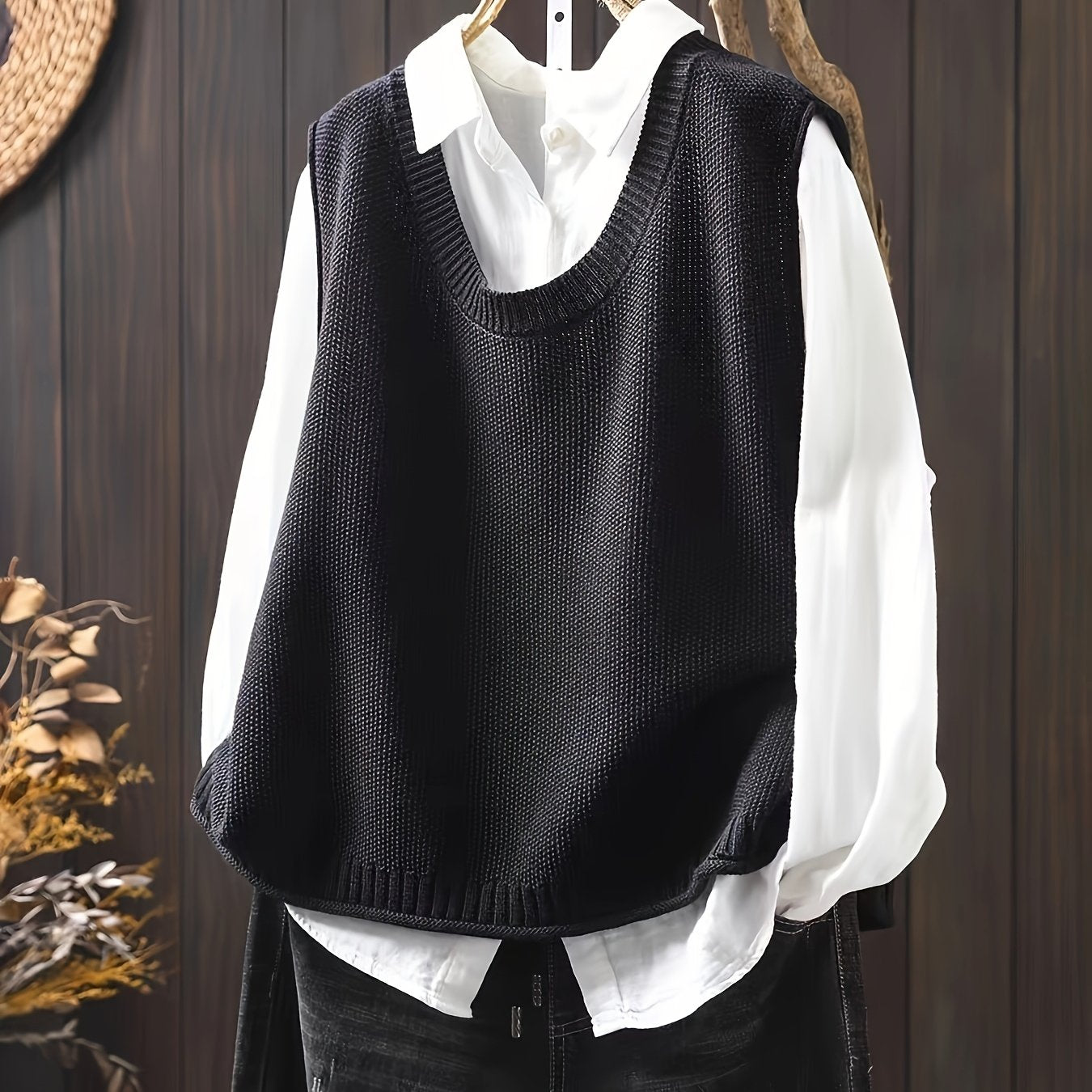 Stylish plus-size vest with solid color and button back design for casual wear.