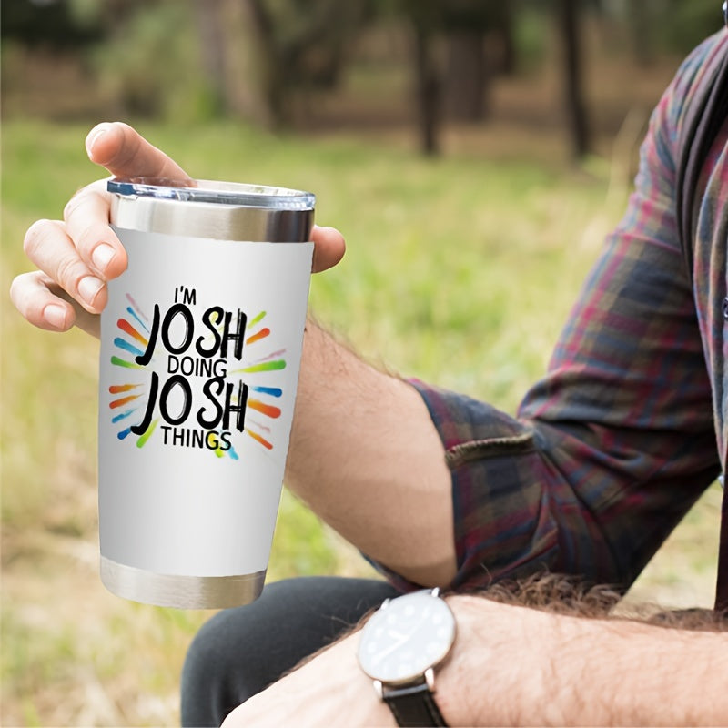 20oz stainless steel tumbler cup with lid, double wall insulation, ideal for outdoor activities, festive gift option.