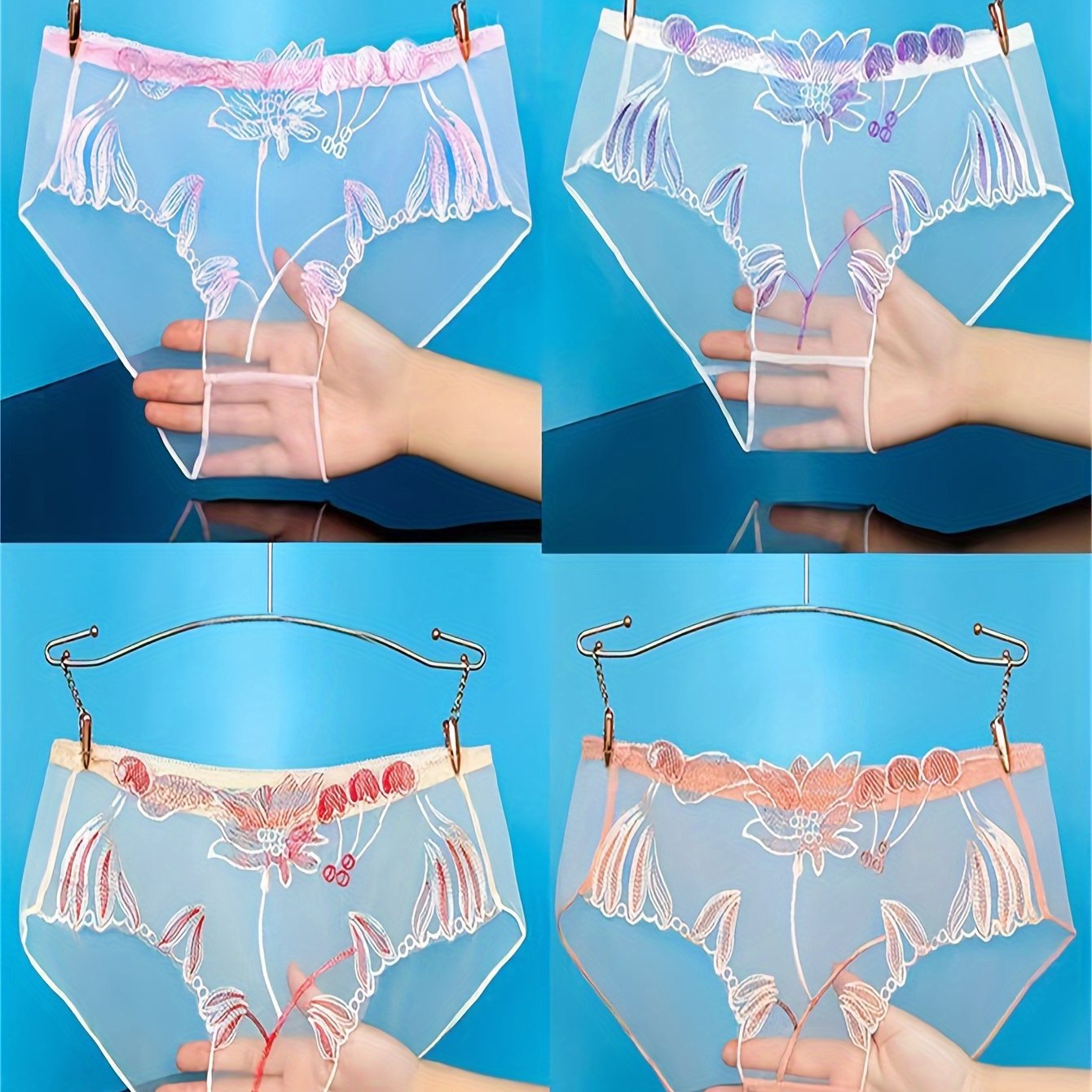 4 Floral Embroidery Mesh Panties: Sexy Women's Lingerie & Underwear