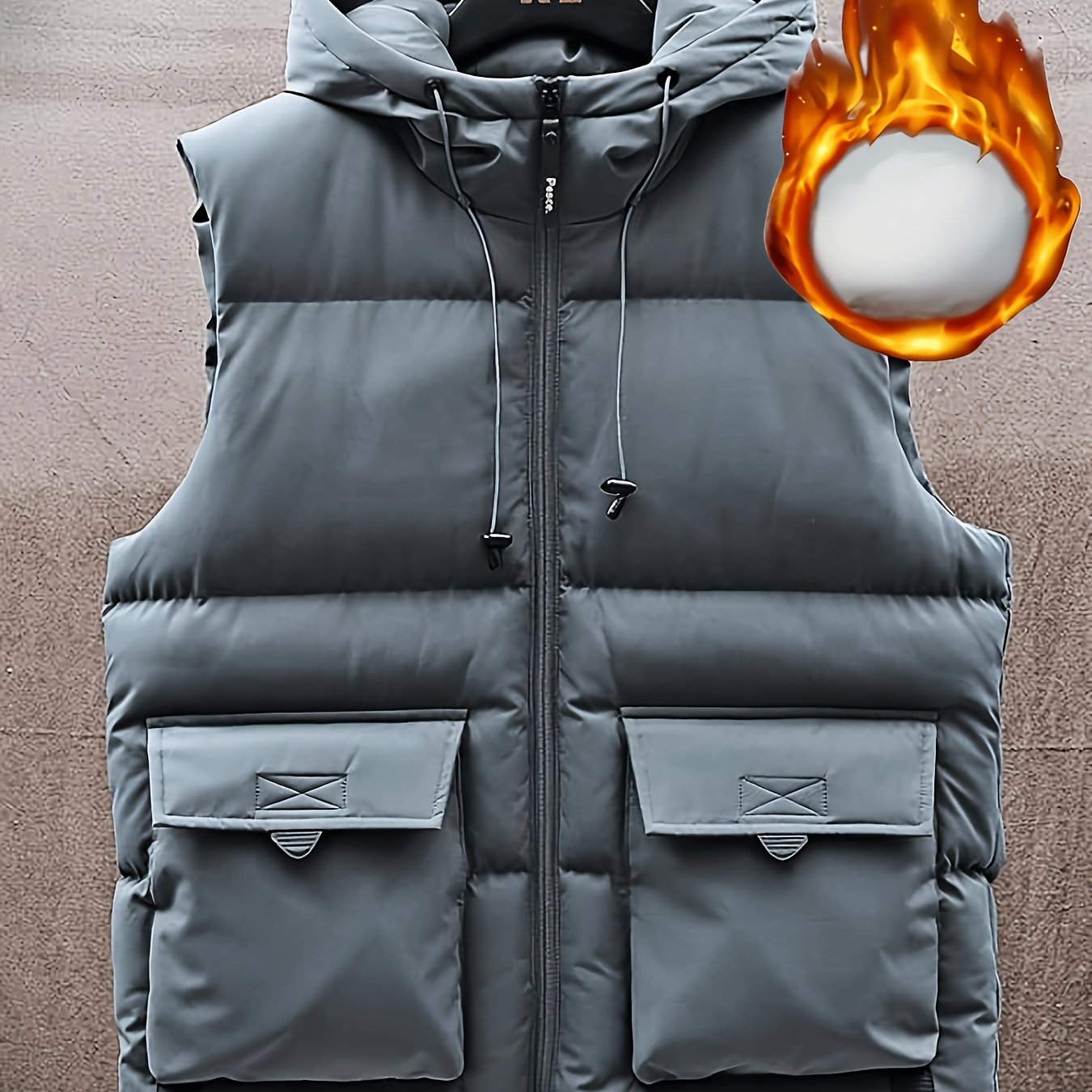 Men's Winter Hooded Vest with Thick Fleece-Lining, Multiple Pockets, Stand Collar, and Zipper Closure for Outdoor Wear.