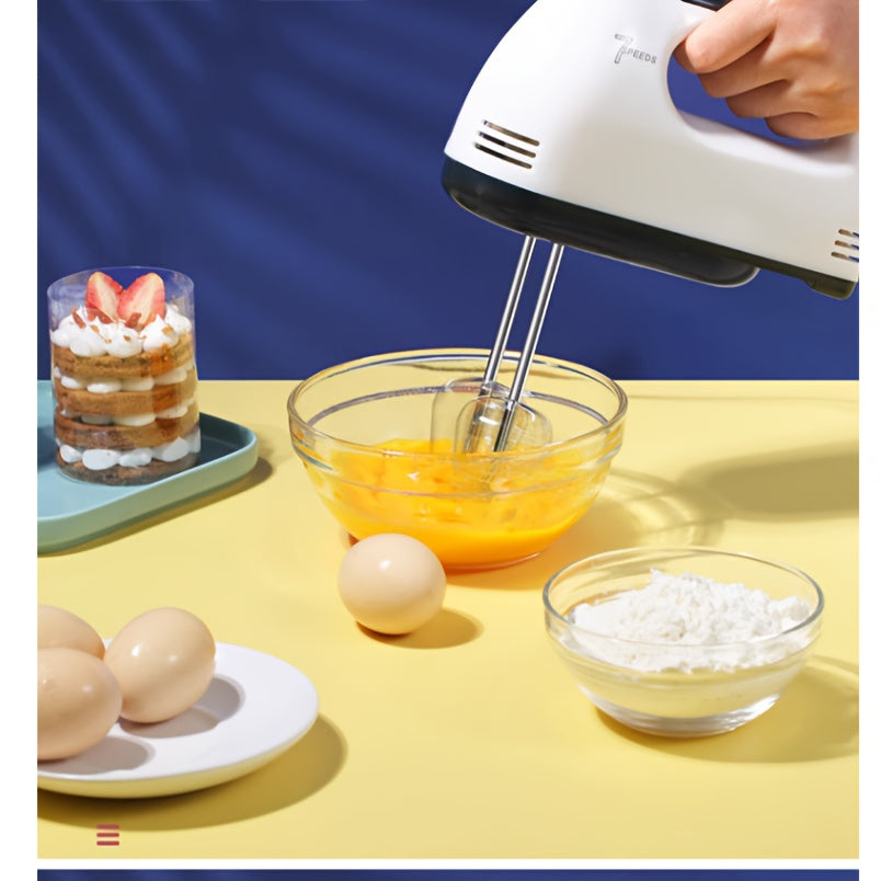 Upgraded electric egg beater with 7 speeds for home baking, featuring a powerful 15W motor. Ideal for beating eggs and whipping cream (#5415).