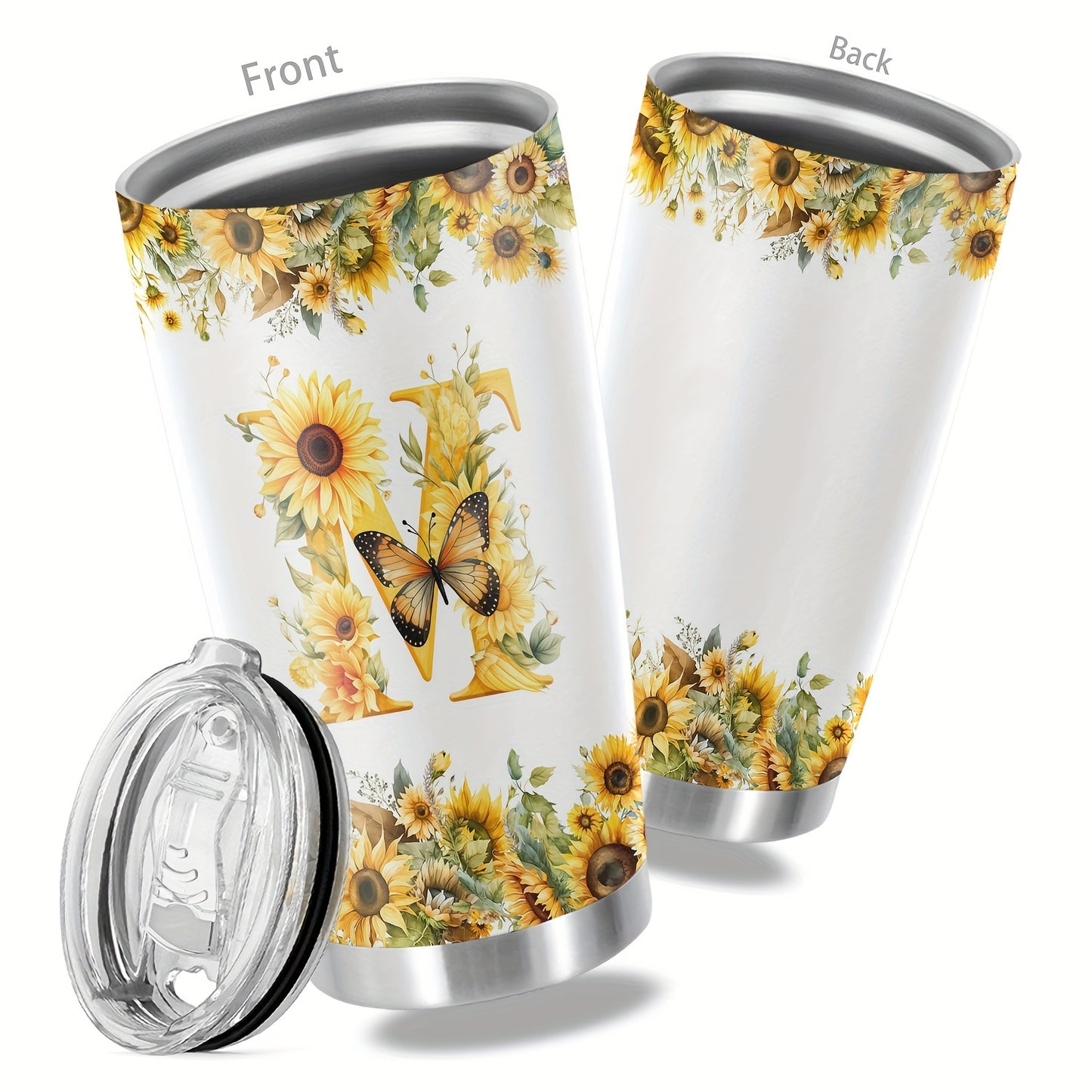 20oz Floral Initials Travel Mug - Double-Walled Tumbler for Women - Ideal Gift for Various Occasions.