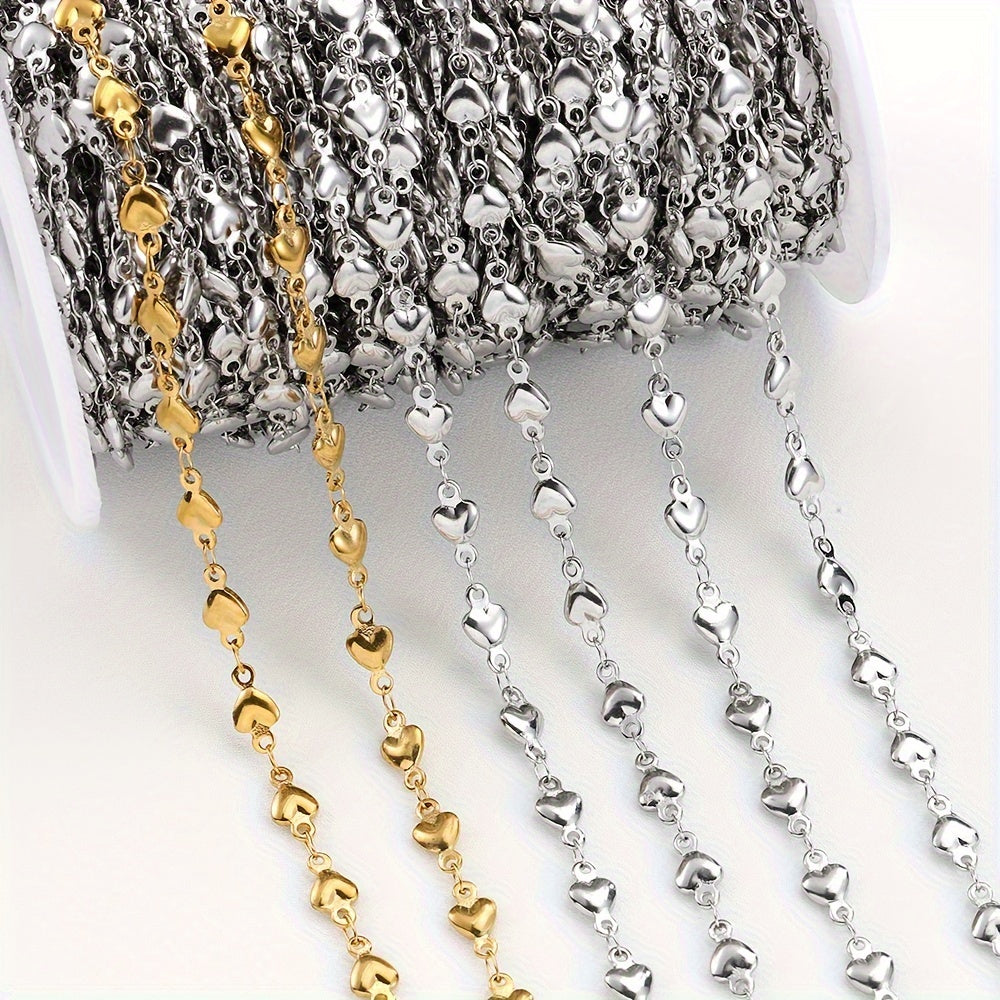 Heart Beads Stainless Steel Chain, 1 meter long (39.37 inches), ideal for jewelry making