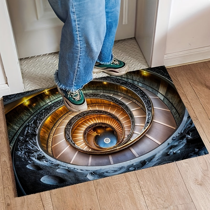 Enhance Your Home Decor with a Stunning 3D Spiral Staircase Pattern Area Rug, Perfect for Living Rooms, Bedrooms, and Bedside, Fashionable Illusion Design, Soft and Washable, Great as a Door Mat or Home Decoration Piece