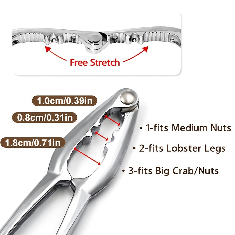 A durable metal kitchen gadget that easily cracks walnuts, hazelnuts, and more - the ultimate versatile nutcracker tool.