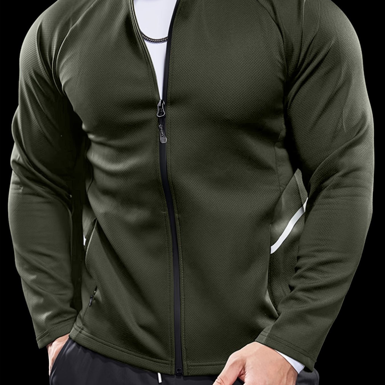 Men's full zip slim fit jacket, designed for sports and fitness with quick-dry and breathable material.