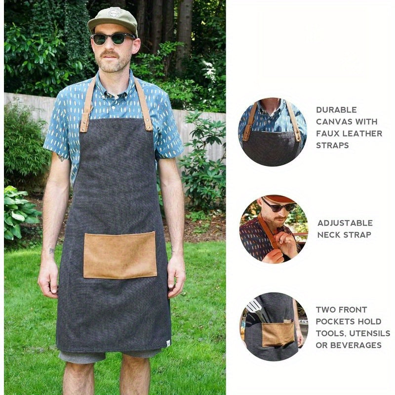 Canvas Grilling Apron for Men, Adjustable Strap and Pocket, Perfect BBQ and Grill Accessory