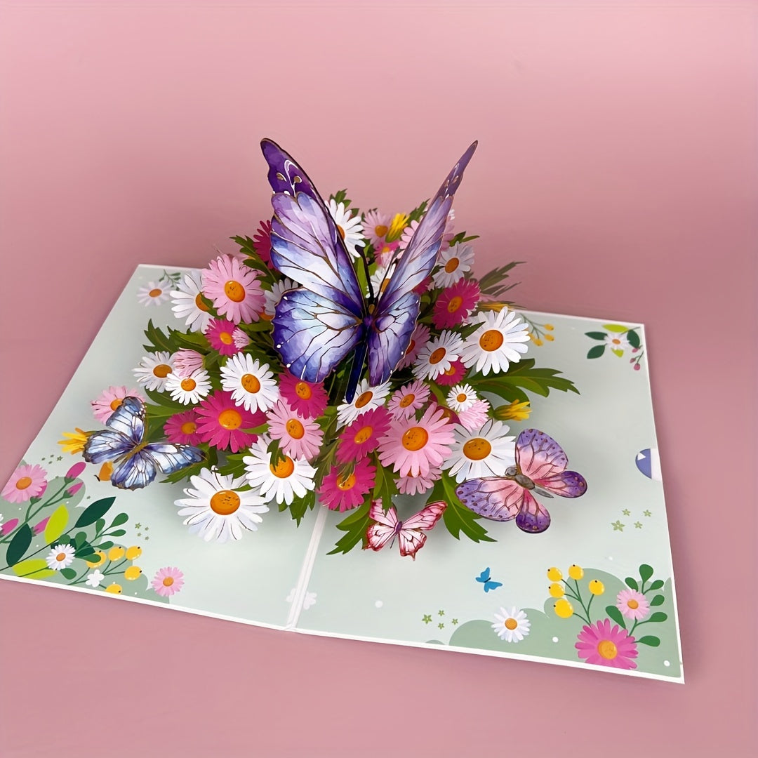 SwammCard 3D Pop-Up Greeting Card with Butterflies & Daisies - Ideal for various occasions - Unique & memorable celebration tool.