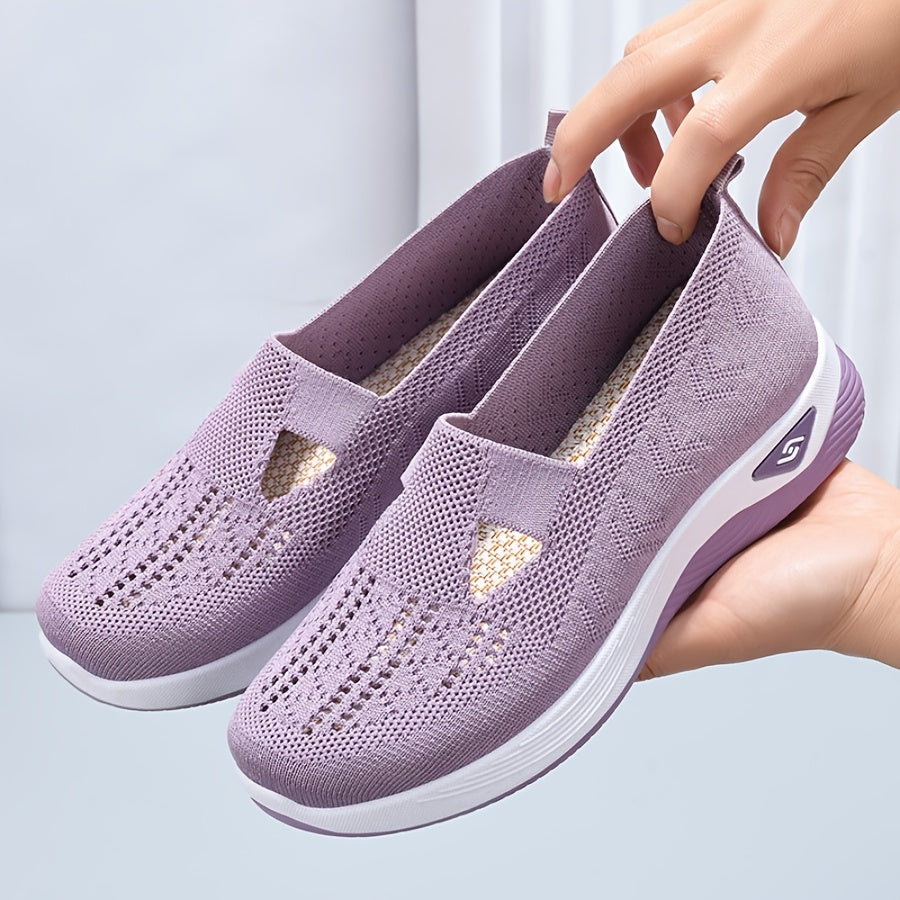 Women's casual fashion sneakers with solid color, breathable fabric upper, comfortable TPU sole, low top pull-on plain toe, for spring season.