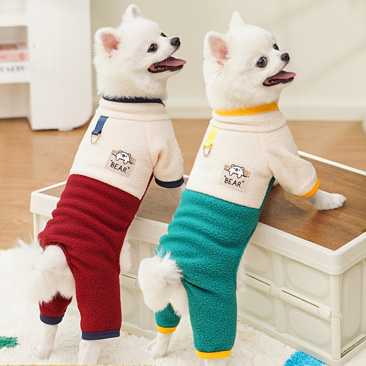 Warm fleece jumpsuit for small to medium pets - easy to put on design for winter/fall.