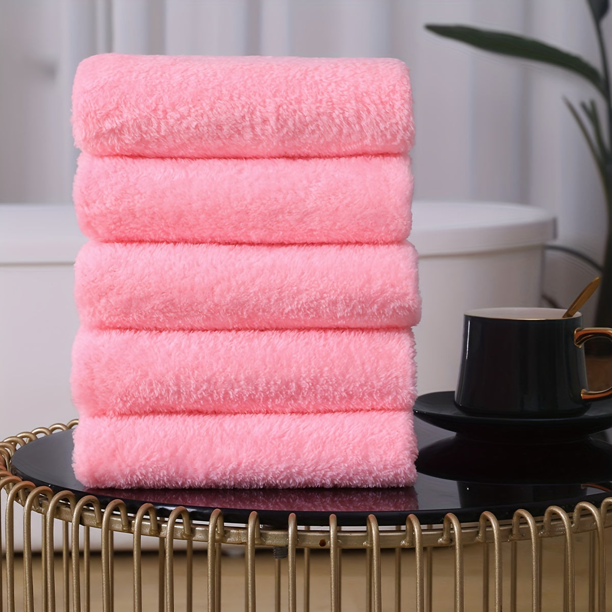 Set of 5 soft polyester hand towels, quick-drying and absorbent for bathroom or spa use, unscented.