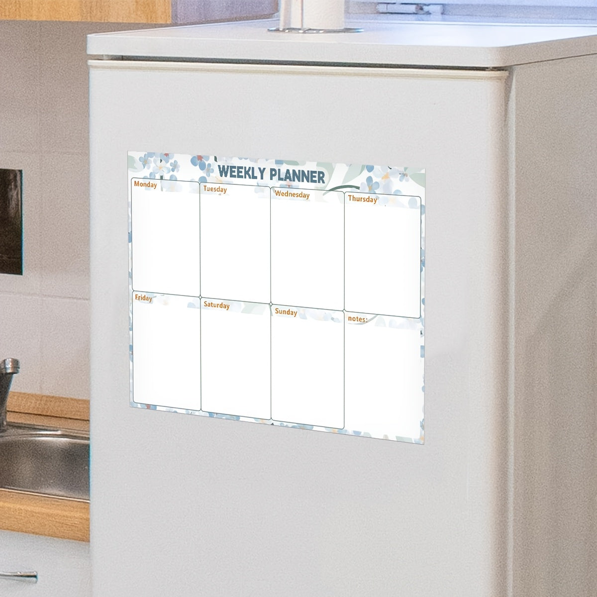 Floral & Botanical Magnetic Dry-Erase Whiteboard for Refrigerator - Ideal for Organizing Monthly, Weekly Schedules & Daily Reminders - Comes with Magnets, PVC Material, Rectangular Design, Easy Cleaning Feature, Calendar included