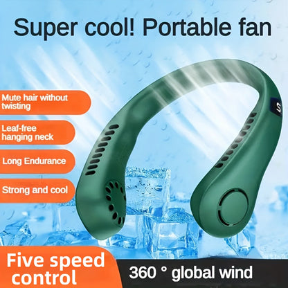 The Portable Neck Fan is a versatile USB charging fan that provides cooling wherever you go. With 5 adjustable speeds and a digital display, this bladeless neck fan is perfect for staying cool on the go. It is a great gift for birthdays or Christmas, and